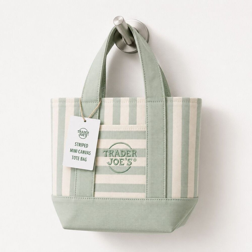 Trader Joe’s Green Striped Mini Canvas Tote Bag NWT Limited Edition Summer Tote